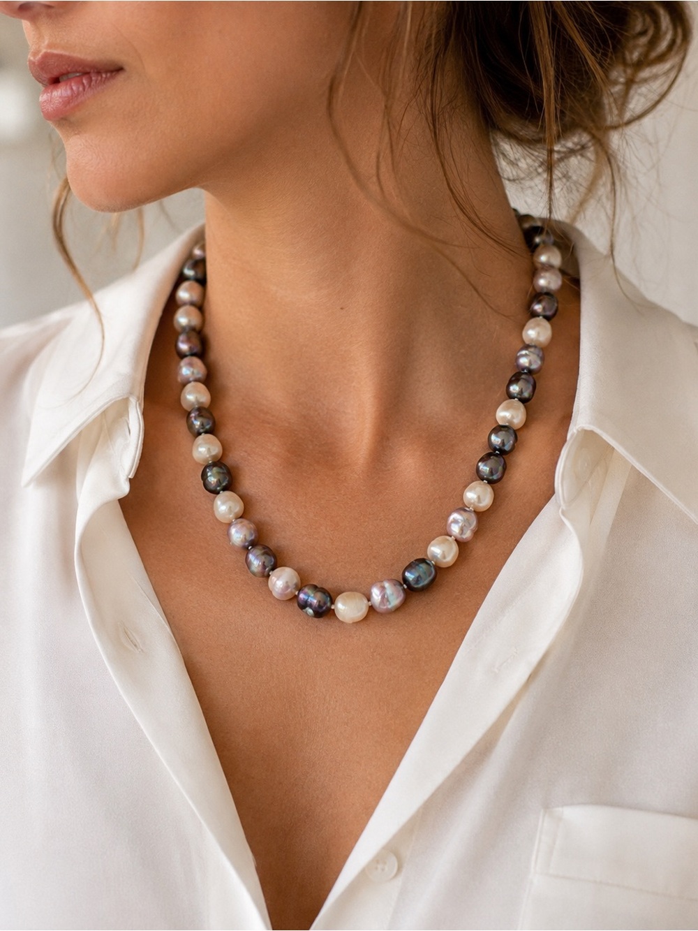 Baroque Pearl Necklace Cream & Peacock Iridescent 20”